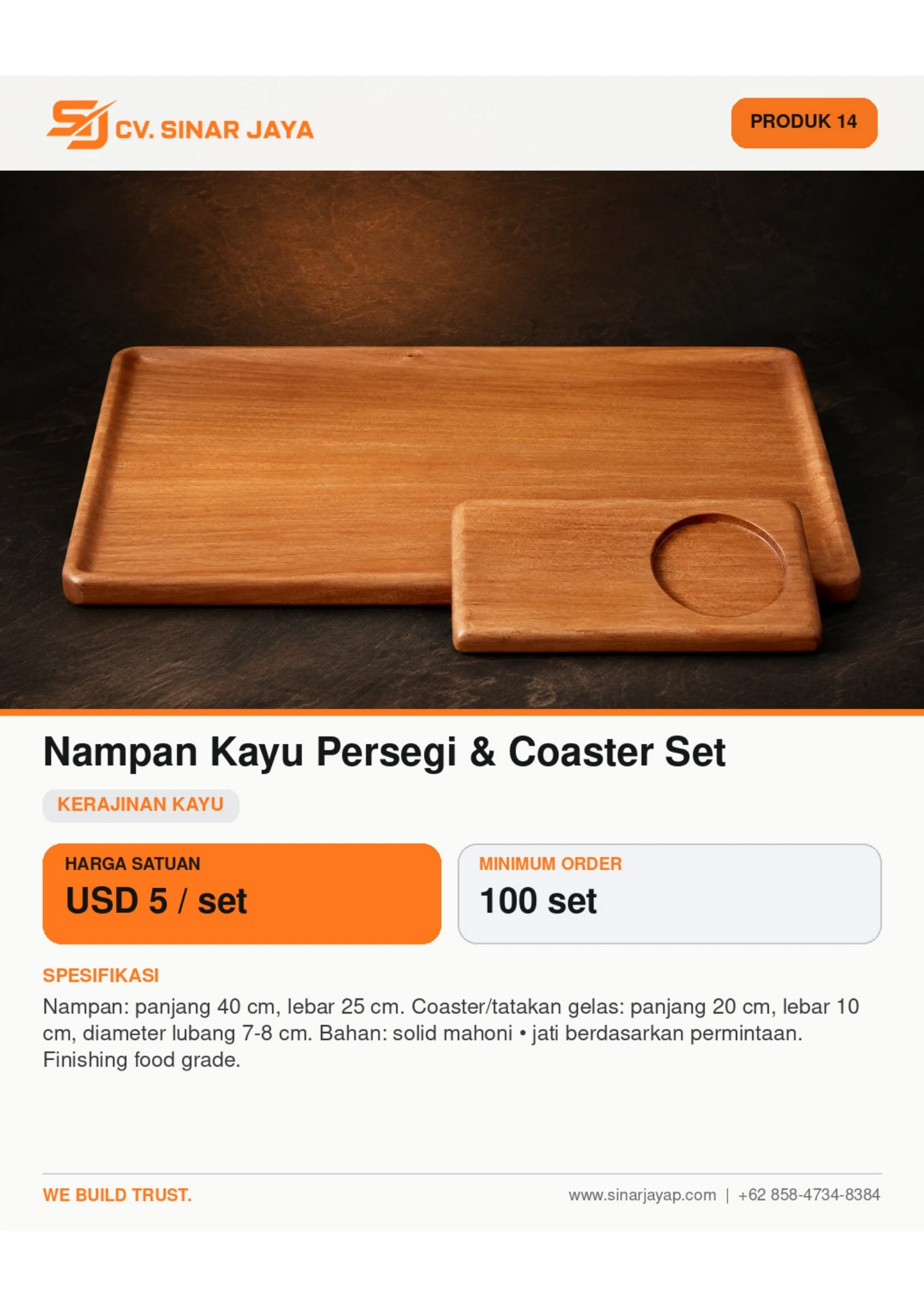 Nampan Kayu & Coaster Set